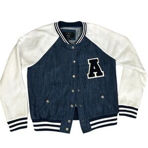 IRIS LETTERMAN Varsity Jean Bomber Jacket sz L A282